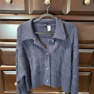 H&M Navy Cable-Knit Button-Up Cardigan